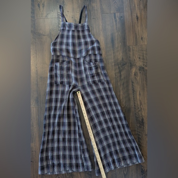Natural Life Dakota Tie Plaid Wide Leg Gauzy Overalls in Grey Plaid Size Small - Picture 11 of 11